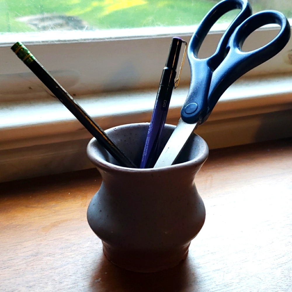 Handmade Light Blue Speckled Vase/Pencil Holder